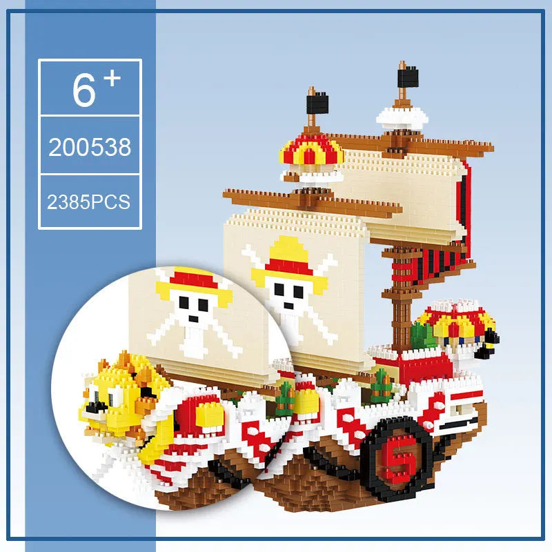 2385pcs+ One Piece Thousand Sunny Mini Brick Pirates Ship – 3D Anime Micro Building Block Toy - Image 4