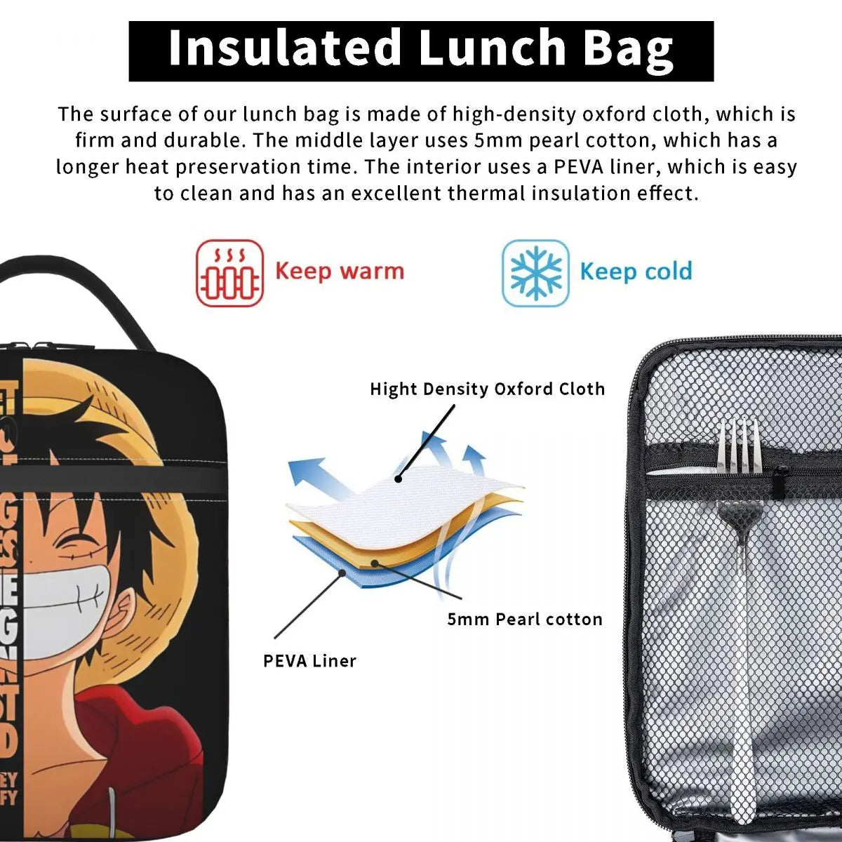 Monkey D. Luffy Quotes One Piece Thermal Insulated Lunch Bag - Image 5