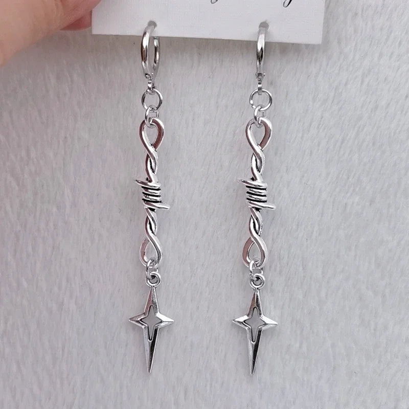 Fashion Punk Tiny Wire Thorns Iron Star Drop Earrings - Image 2