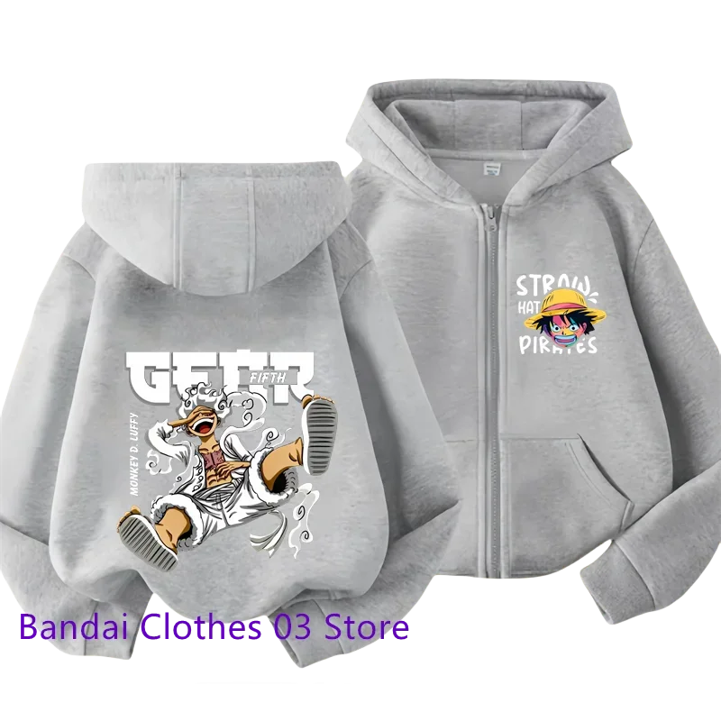 Anime New One Piece Kids Zipper Hoodie – Cartoon Luffy Print Autumn/Winter Sweatshirt - Image 9