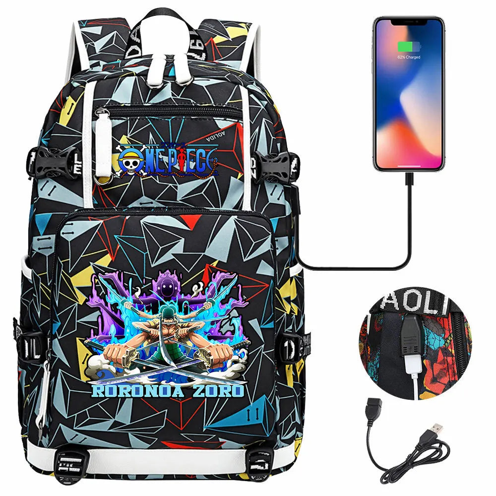One Piece Anime Large Capacity Backpack with USB - Image 29