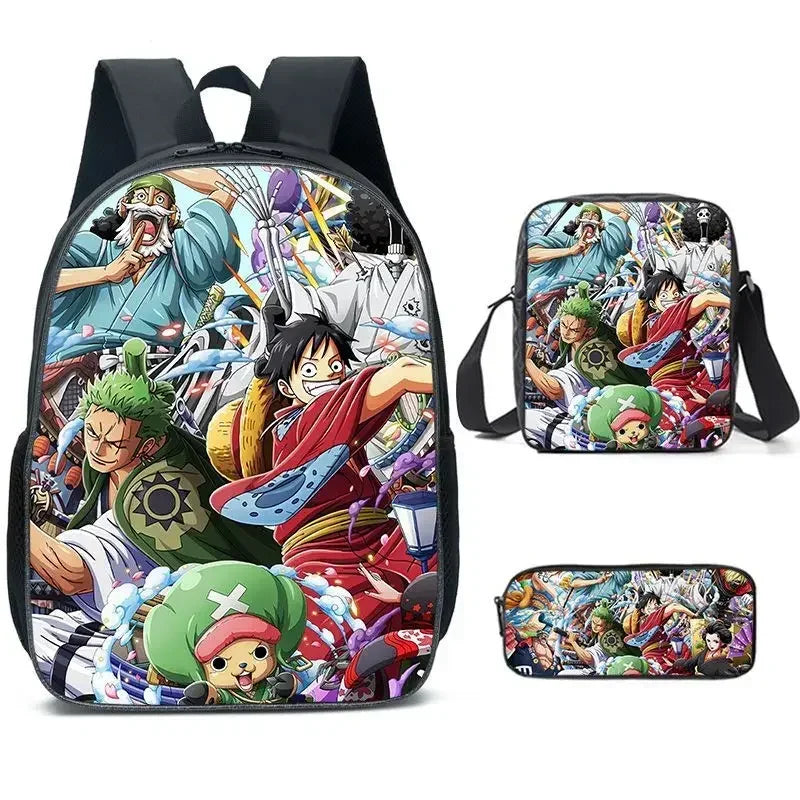 New 3PC-SET One Piece Luffy Schoolbag Backpack - Image 2