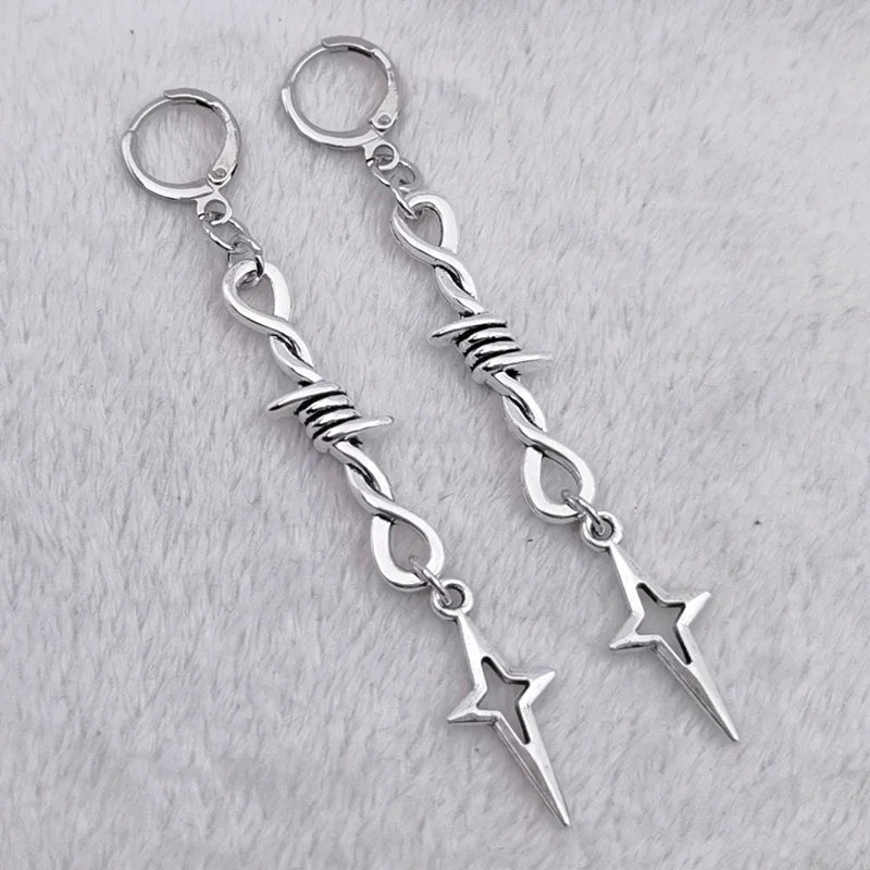 Fashion Punk Tiny Wire Thorns Iron Star Drop Earrings - Image 3