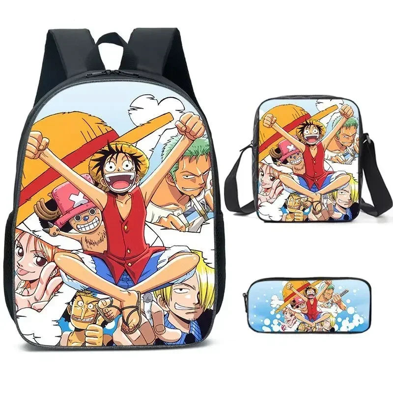New 3PC-SET One Piece Luffy Schoolbag Backpack