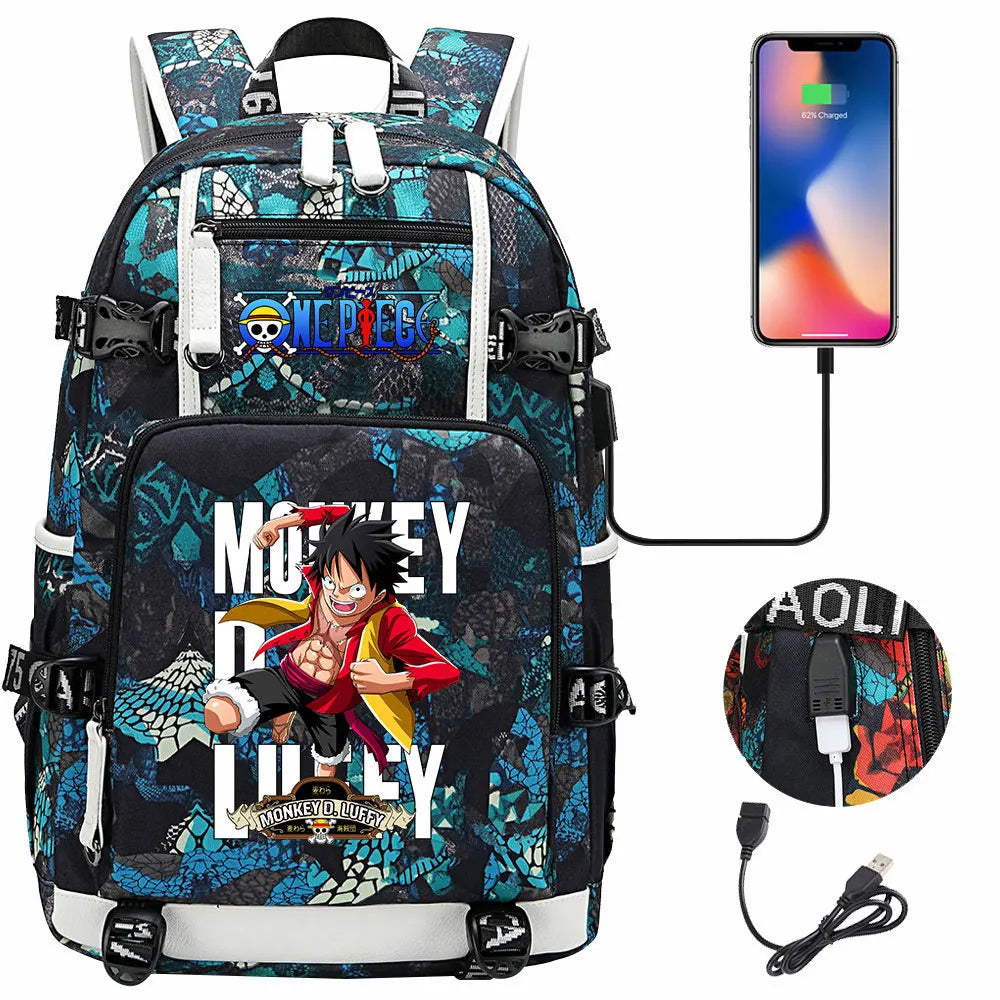 One Piece Anime Large Capacity Backpack with USB - Image 33
