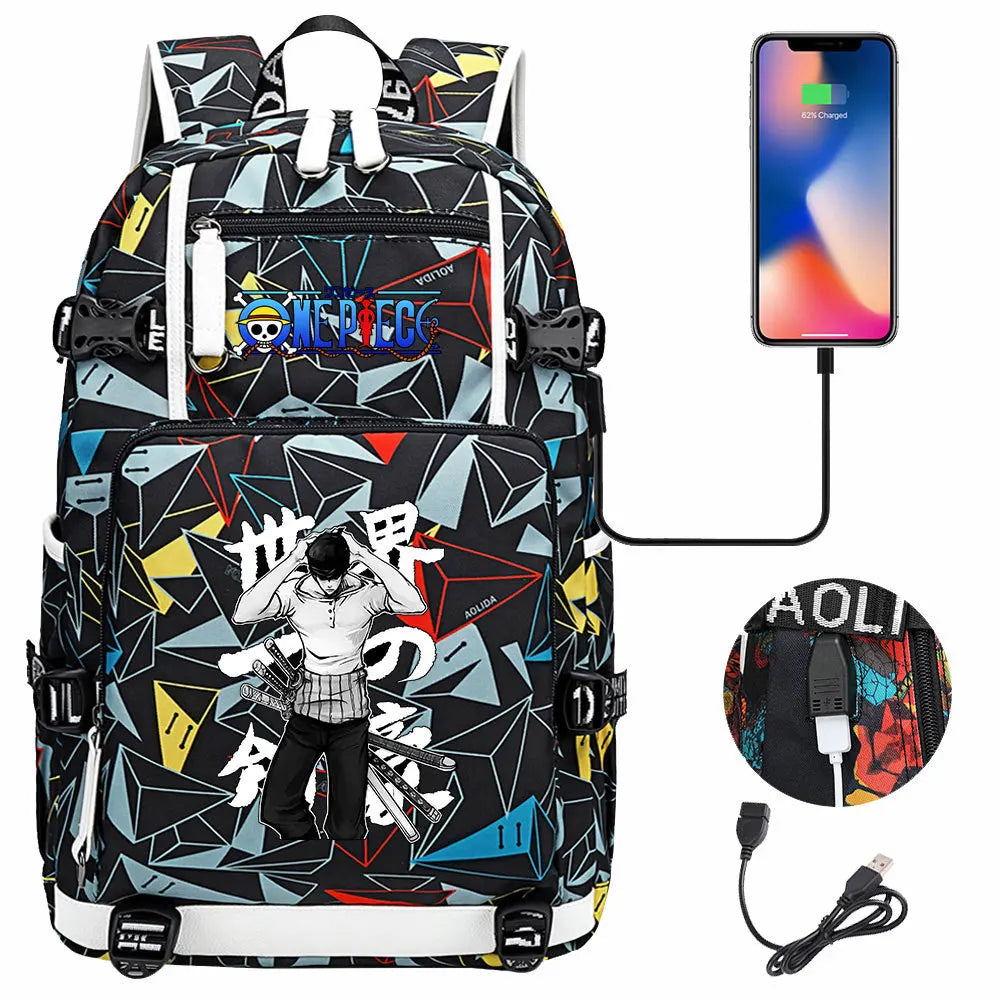 One Piece Anime Large Capacity Backpack with USB - Image 46