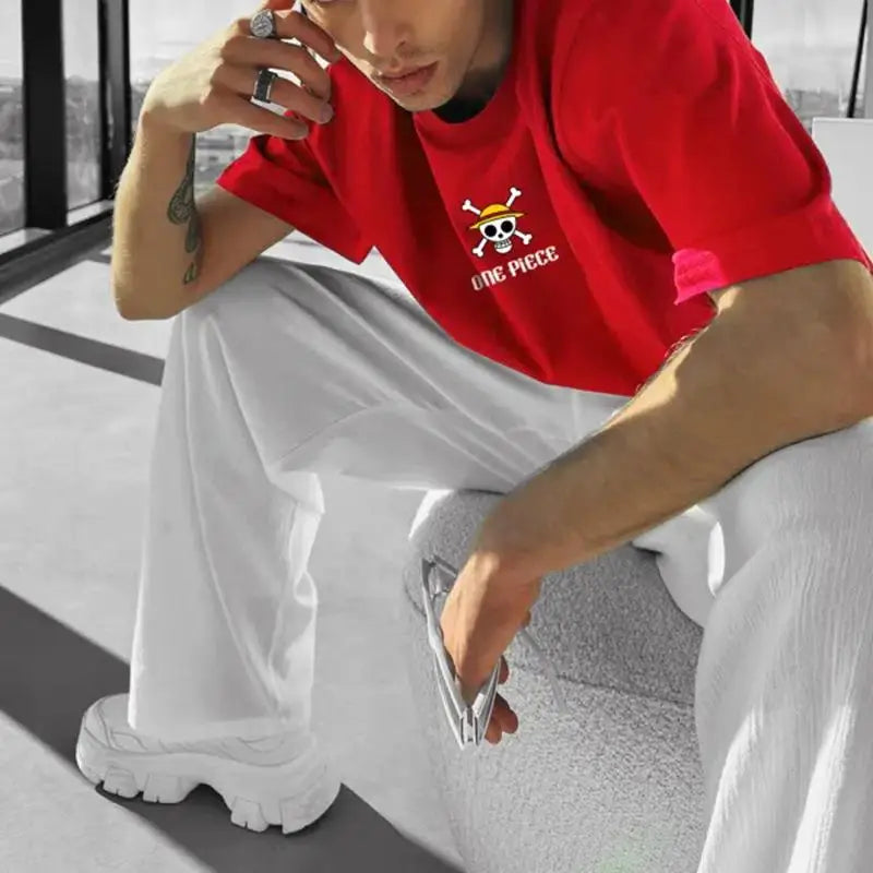 New Oversized Summer One Piece Luffy & Zoro Anime Personality Print Heavyweight Cotton T-Shirt - Image 5