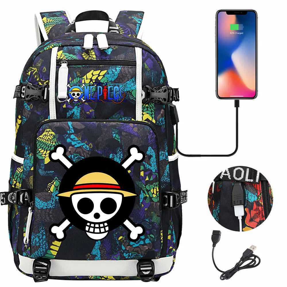 One Piece Anime Large Capacity Backpack with USB - Image 39