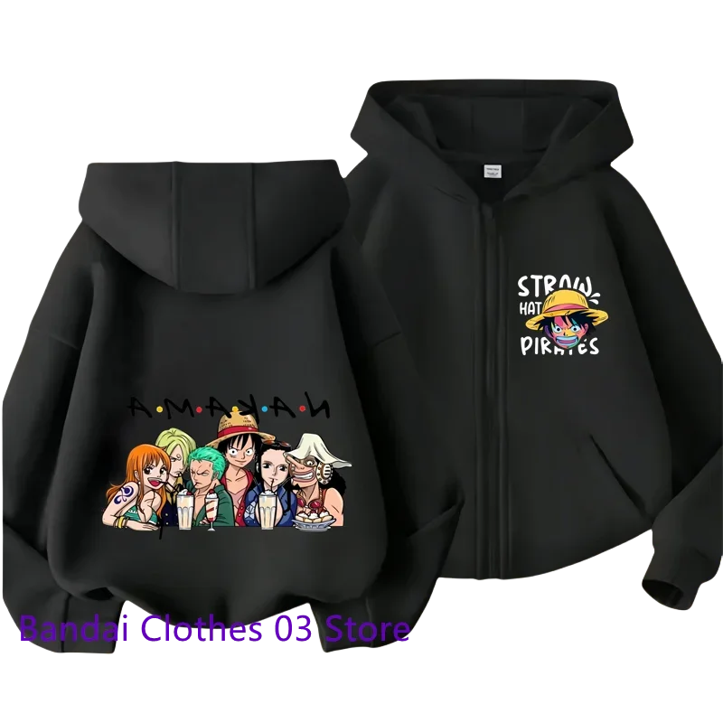 Anime New One Piece Kids Zipper Hoodie – Cartoon Luffy Print Autumn/Winter Sweatshirt - Image 5
