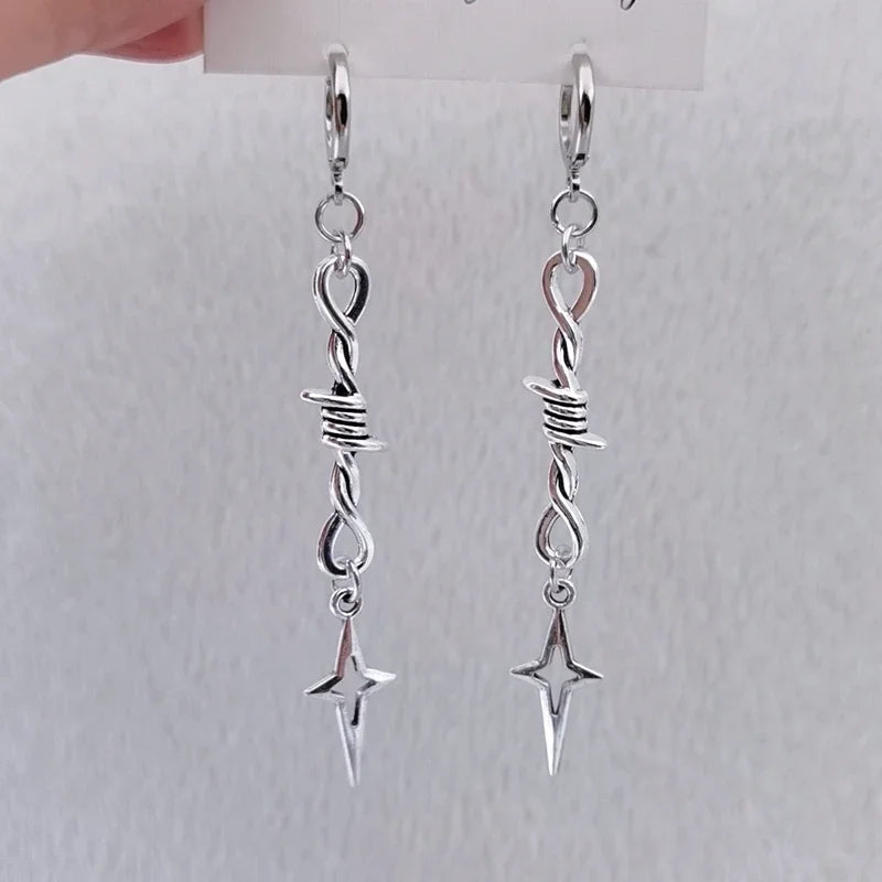 Fashion Punk Tiny Wire Thorns Iron Star Drop Earrings - Image 4