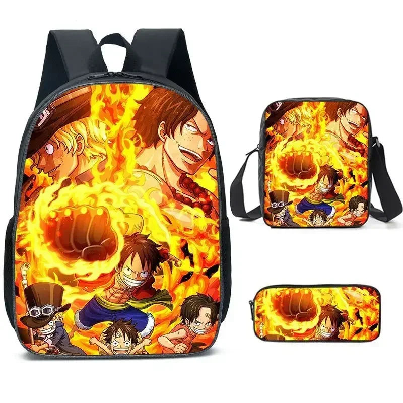 New 3PC-SET One Piece Luffy Schoolbag Backpack - Image 3