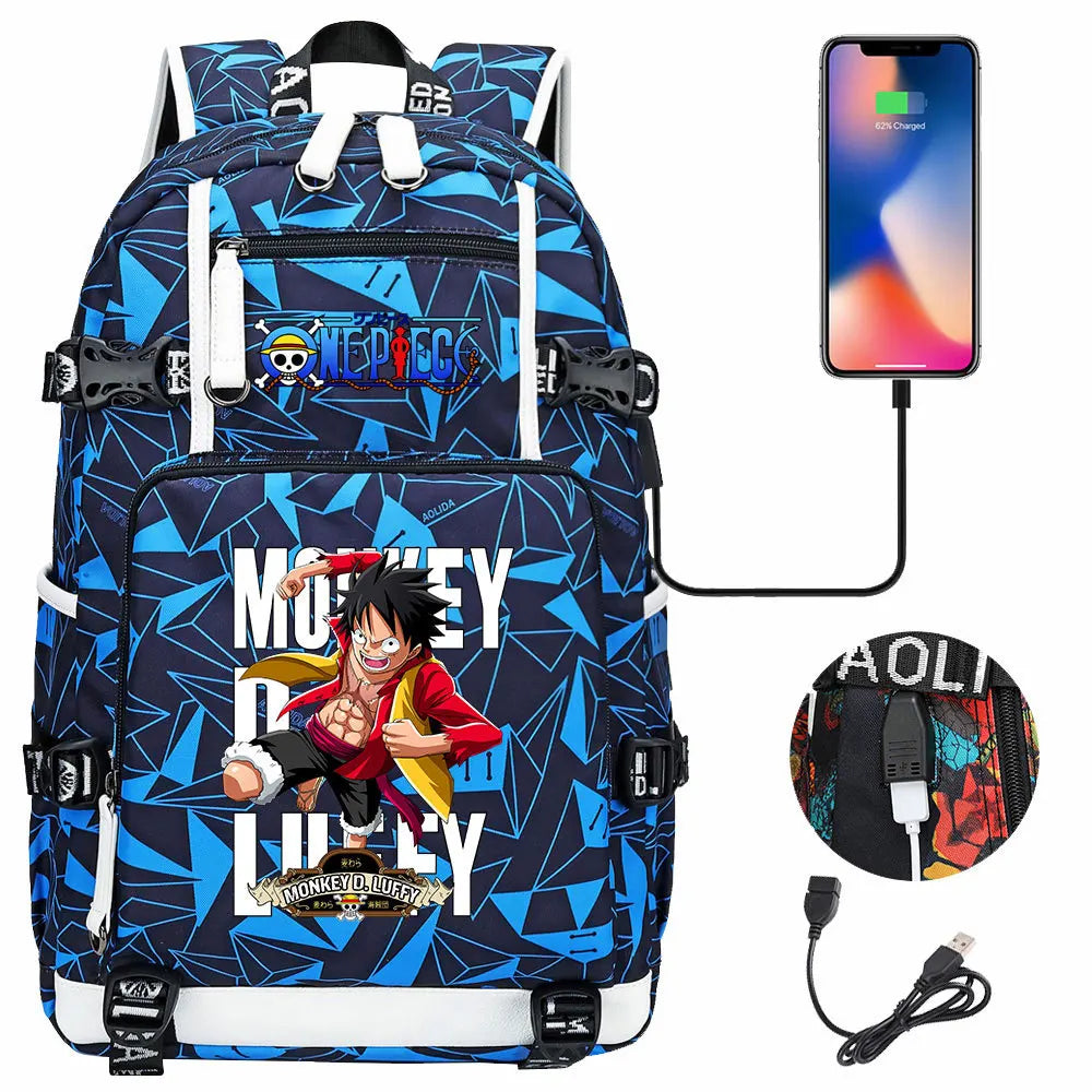 One Piece Anime Large Capacity Backpack with USB - Image 37
