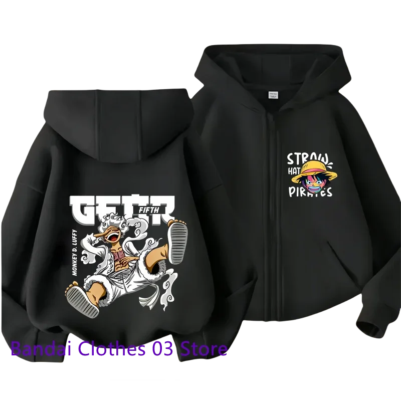 Anime New One Piece Kids Zipper Hoodie – Cartoon Luffy Print Autumn/Winter Sweatshirt