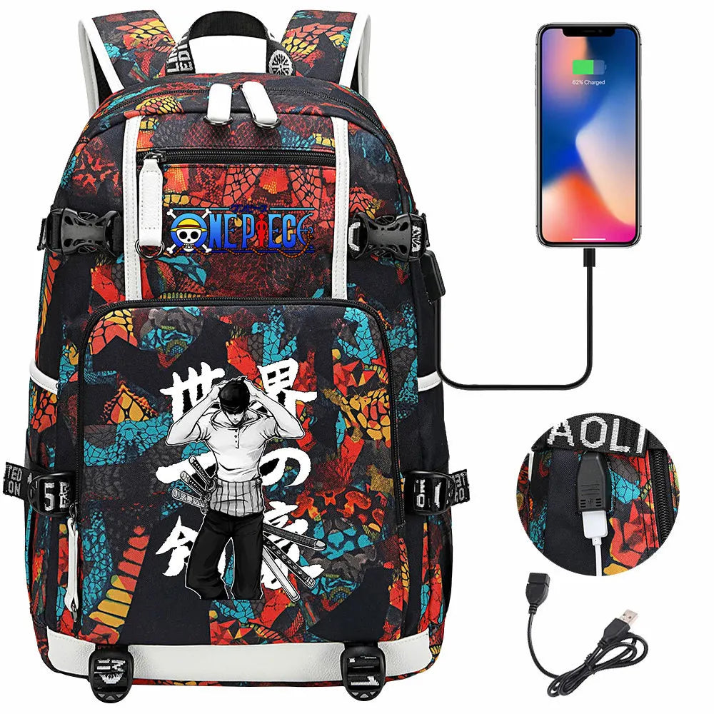 One Piece Anime Large Capacity Backpack with USB - Image 25