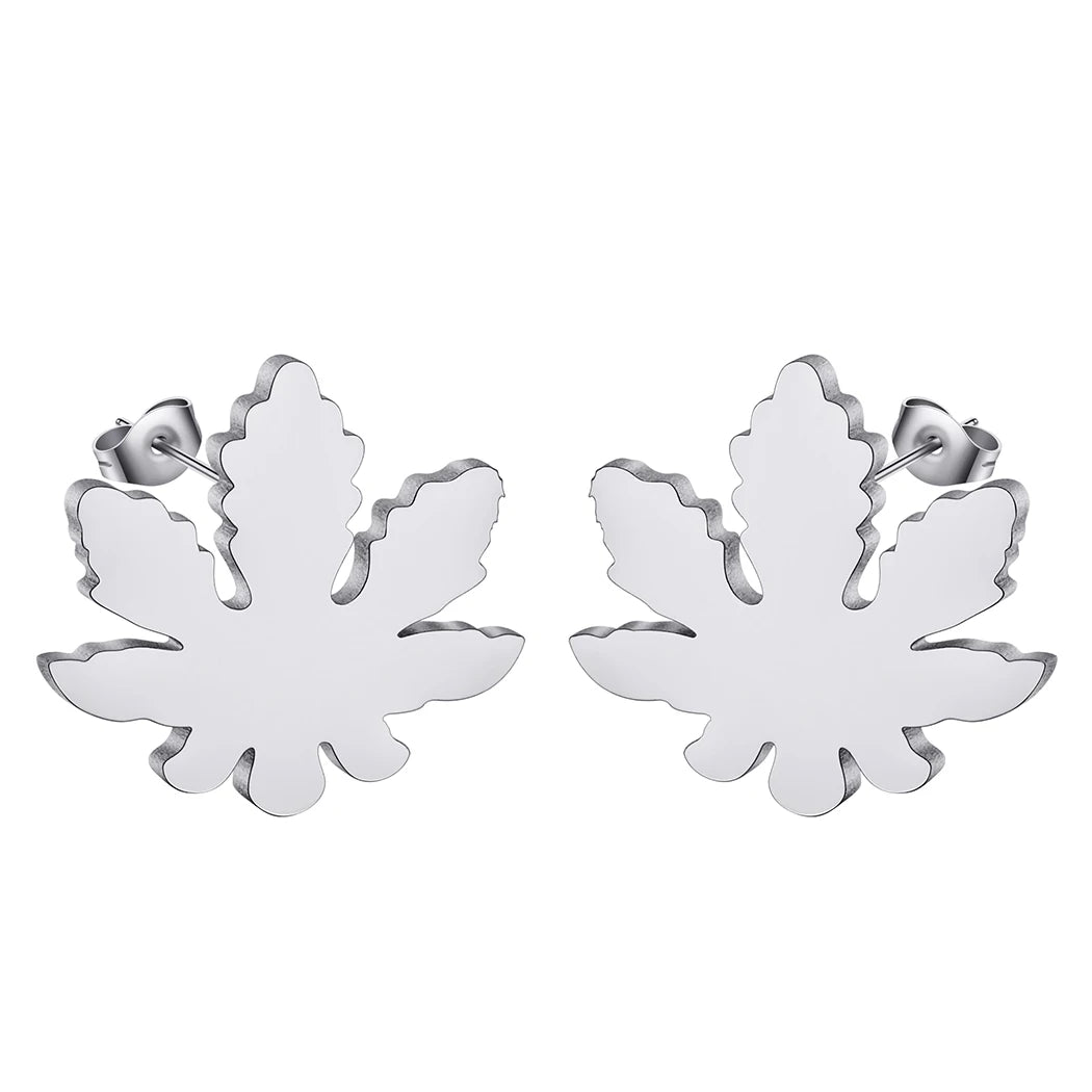 CHENGXUN Stainless Steel Mary Jane Weed Leaf Earrings - Image 8